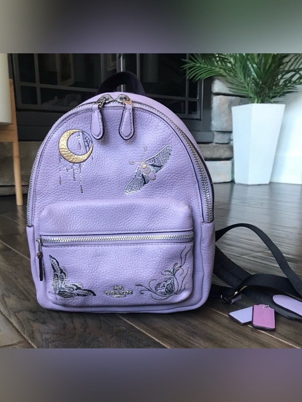 Coach x Chelsea Champlain Tattoo Leather Charlie Backpack, Lilac Purple, F77899